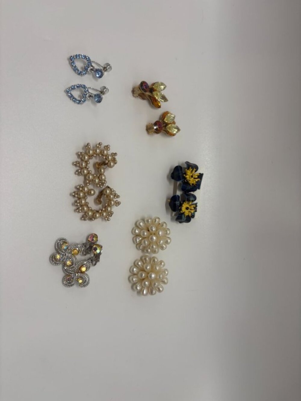 Vintage Clip-On Earring Lot of 6 1950s 1960s Faux Pearl Rhinestone Floral Earrin